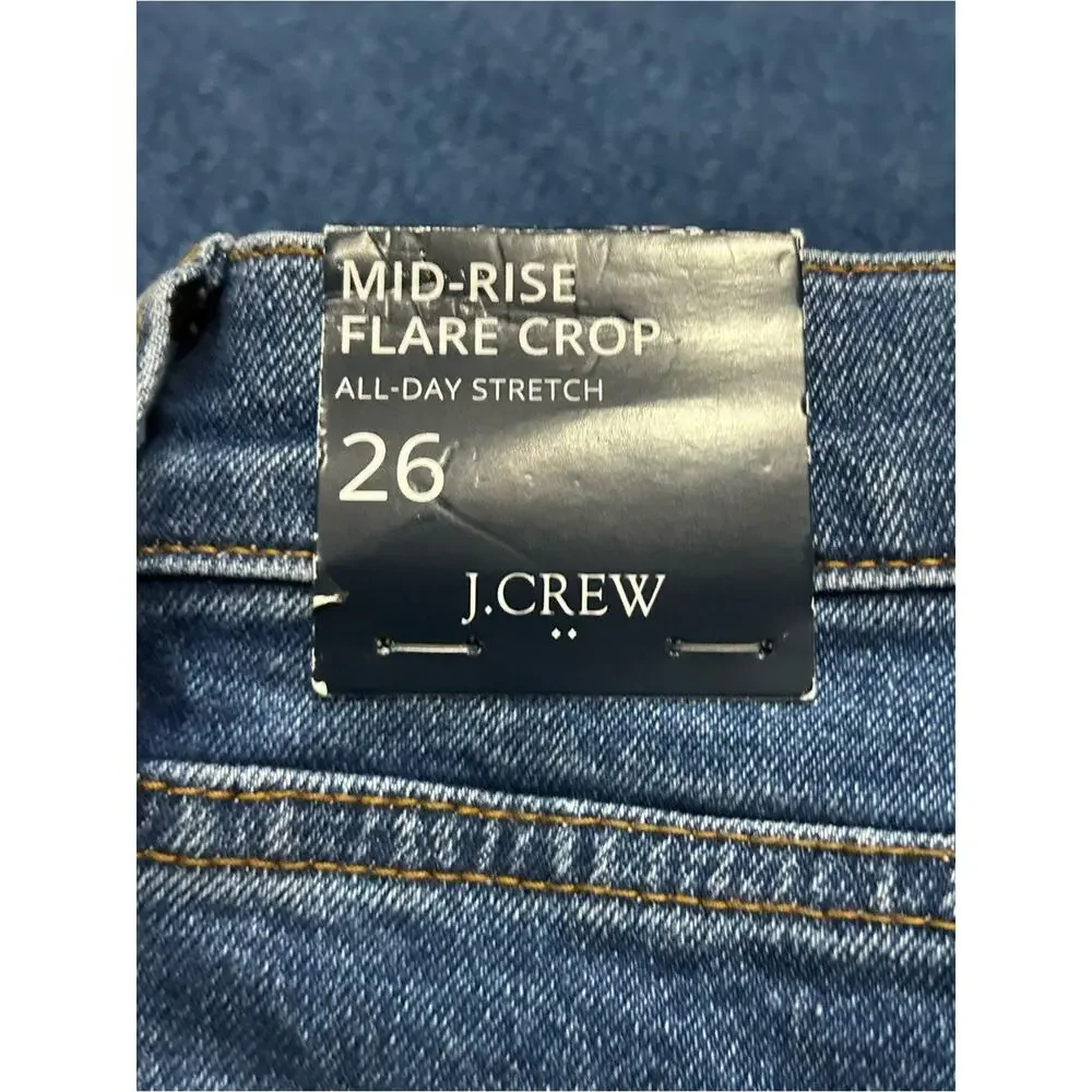 J.Crew Mid-Rise Flare Crop Jeans Women’s Size 26 All-Day Stretch Denim